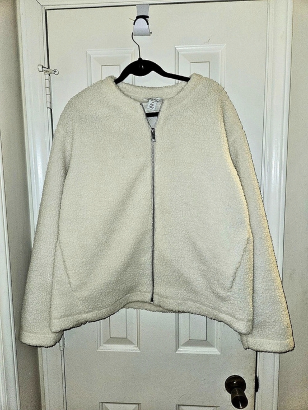 Calvin Klein Sherpa Full-Zip Jacket Teddy Jacket Cream Large
